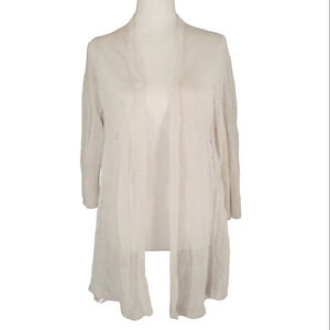 J. Jill White Lightweight Open Knit 3/4 Sleeve Open Front Linen Cardigan Size MP